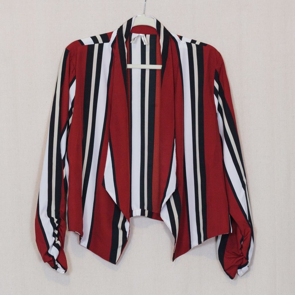 Open red, white, black striped coverup top / blazer